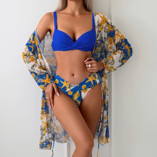3PCS Wholesale Bikinis with Smock Skirt Women Low Waist Swimwear PQ2420B