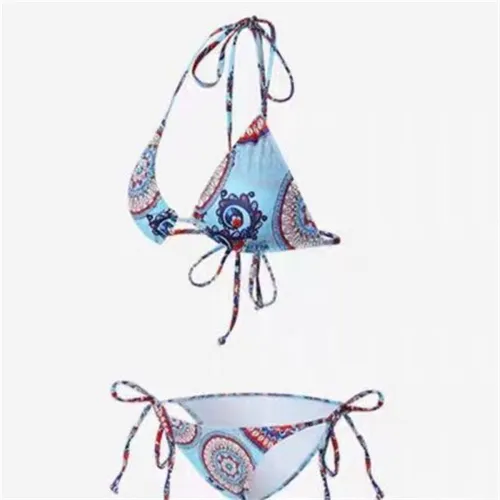 Wholesale Vintage Print Triangle Bikini Women Low Waist Swimwear PQ9774