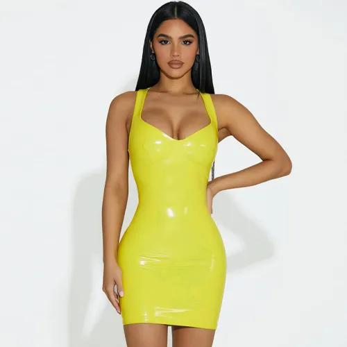 Wholesale PU Mini Dress Woman Faux Leather Dresses Fetish Wear PQ14417