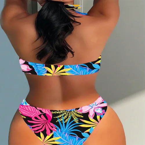 Wholesale Floral Print Bikinis For Women Low Waist Halter Swimwear PQ231365