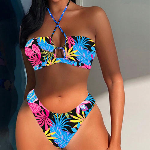 Wholesale Floral Print Bikinis For Women Low Waist Halter Swimwear PQ231365