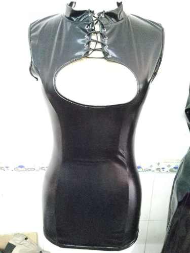 Wholesale PVC Mini Dress Woman Faux Leather Dresses Clubwear PQ1017