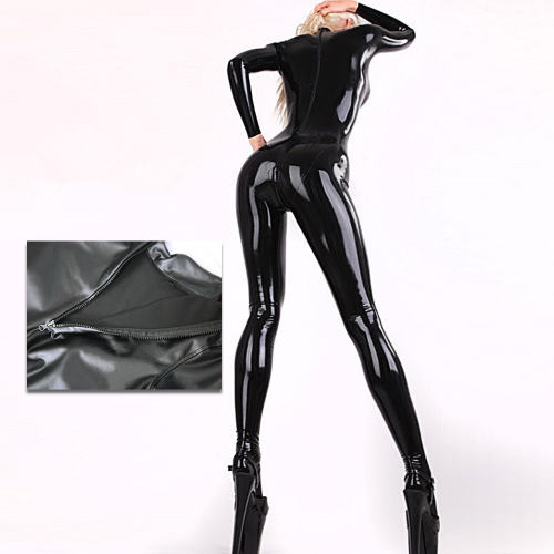 High Neck Oily Latex Ammonia Jumpsuit Woman Wetlook Rubber Catsuit PQ-GQ26