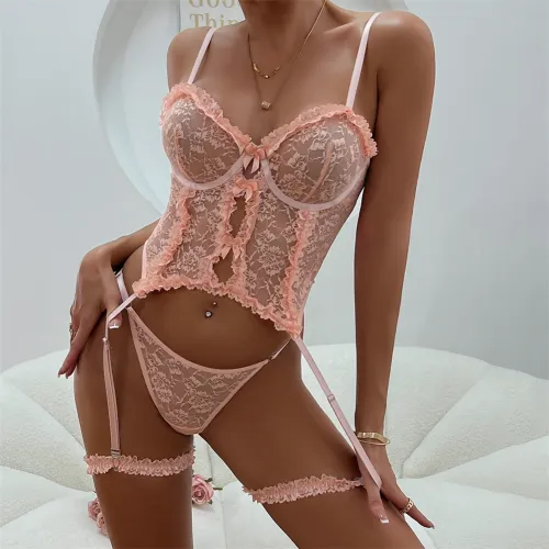 3PCS Lace Bodysuit Womens Wholesale Sexy Embroidery Teddy Lingerie PQ3435