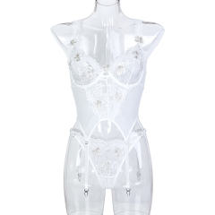 3PCS Mesh Bodysuit For Women Wholesale Sexy Embroidery Teddy Lingerie PQ3572