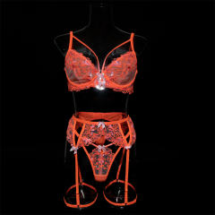 Orange Lace Bodysuit Women Wholesale Sexy Embroidery Teddy Lingerie PQ3565