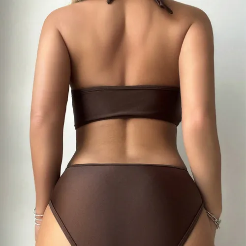 Contrasting Colors Swimwear Halter Monokini One Piece Swimsuit PQ240067