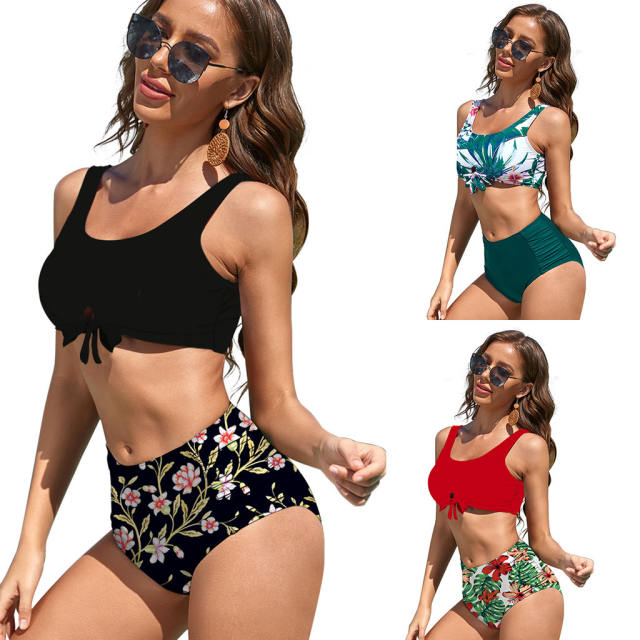 Digital Printing Push Up Bikinis Wholesale Women High Waist Swimwear PQ1032