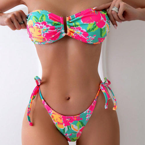 Wholesale Bandeau Bikinis For Women Low Waist Floral Print Swimwear PQ7068