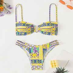Wholesale Digital Print Bikinis For Women Low Waist Bandeau Swimwear PQ2419