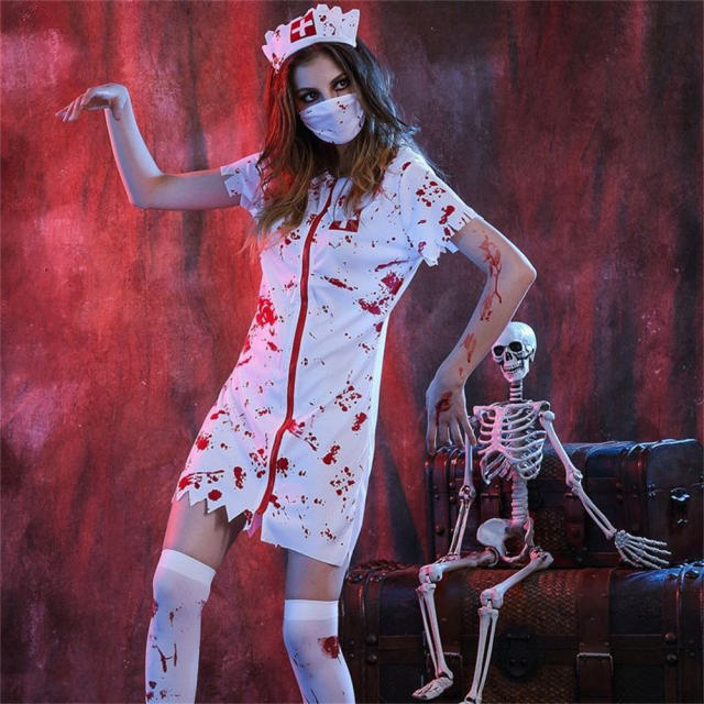 Scary Nurse Fancy Dress Halloween Costumes Devil Cosplay Uniform PQ81041