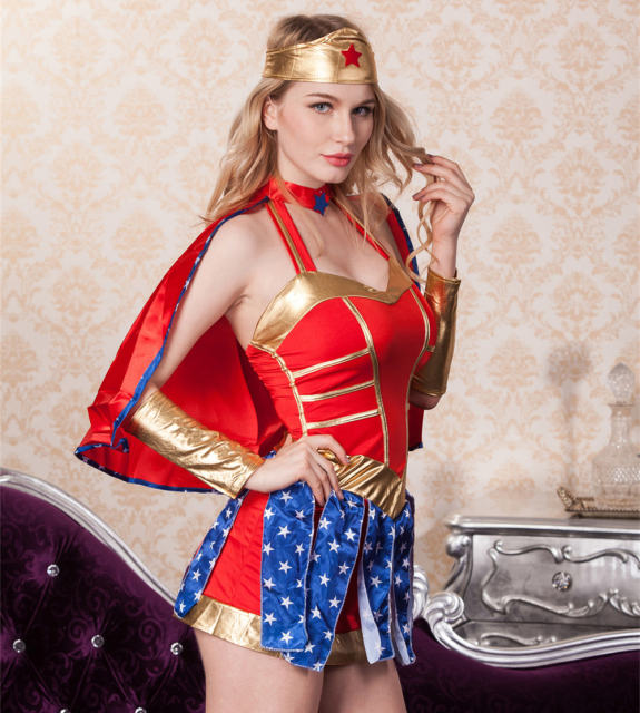 Wonder Woman Fancy Dress Super Hero Jumpsuit Superhero Halloween Costume PQ80604