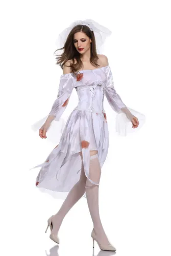 Halloween Vampire Costume Evil Ghost Fancy Dress Bride Outfit PQ1849