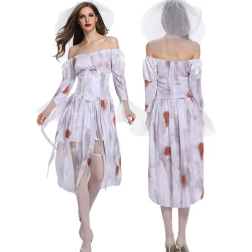 Halloween Vampire Costume Evil Ghost Fancy Dress Bride Outfit PQ1849