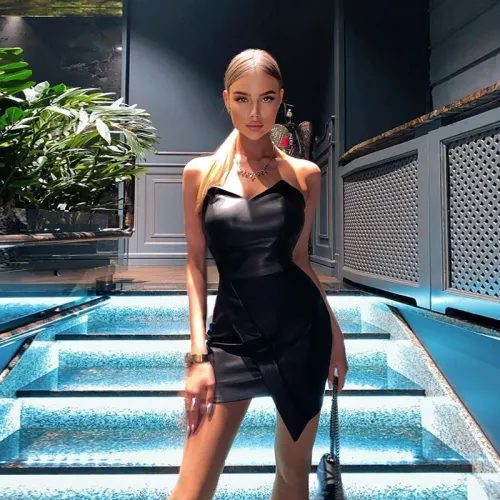 PU Off Shoulder Sexy Dress Women Faux Leather Mini Dresses PQ1512