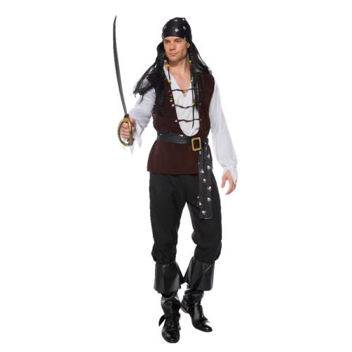 Halloween Caribbean Pirate Costume Carnival Death Gost Outfit PQ8731