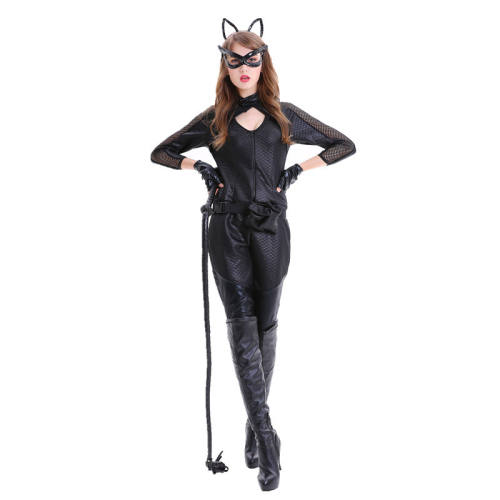 Cat Woman Jumpsuit Sexy Catwoman Costume Clubwear Faux Leather Catsuit PQ18727