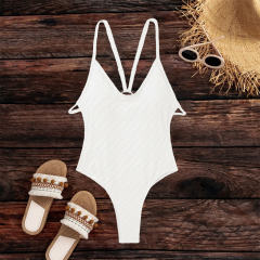 Crochet Textured One-Piece Swimsuit Solid Color Swimwear for Womens PQ4019