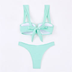 Ribbed Bikini Set For Womens Underwire Top High-Waisted Bottoms PQ4028