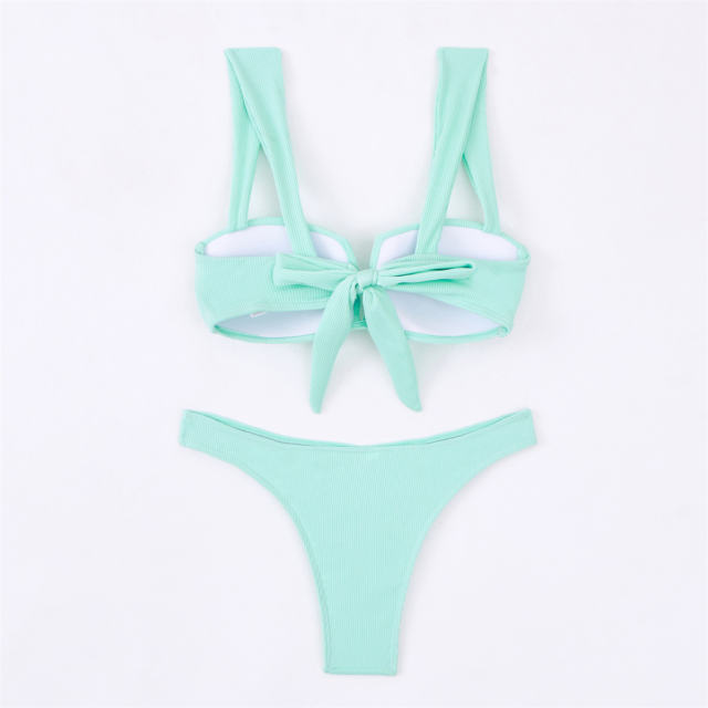 Ribbed Bikini Set For Womens Underwire Top High-Waisted Bottoms PQ4028