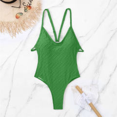Crochet Textured One-Piece Swimsuit Solid Color Swimwear for Womens PQ4019