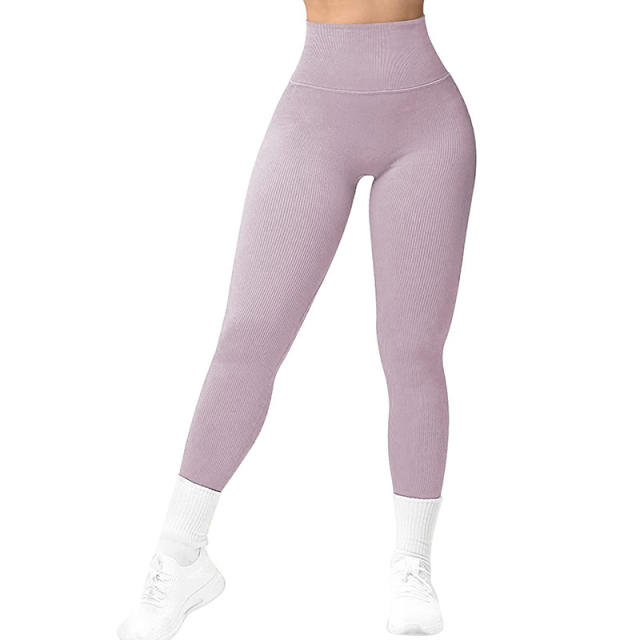 Women Solid Color Bubble Butt Athletic Trousers High Waist Sport Leggings PQ6805