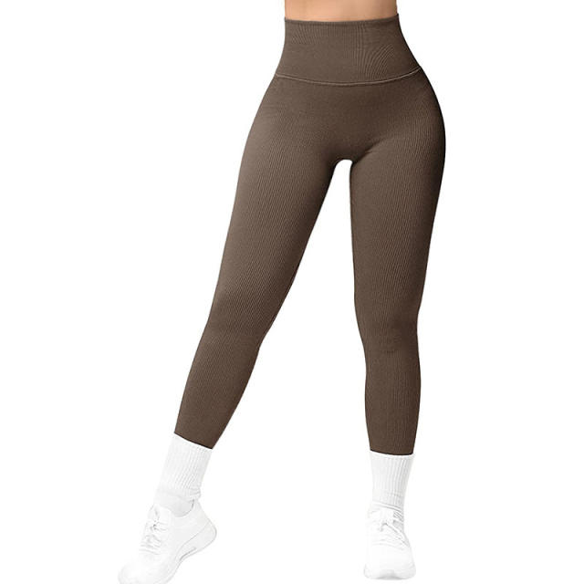 Women Solid Color Bubble Butt Athletic Trousers High Waist Sport Leggings PQ6805