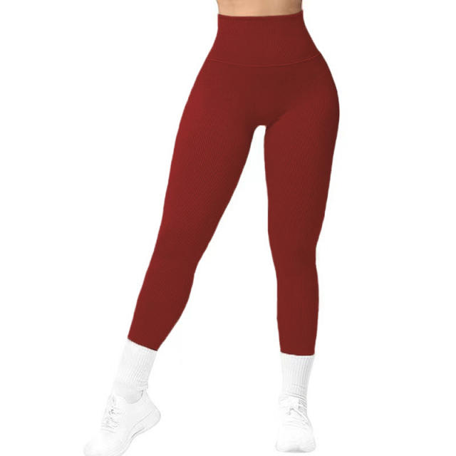 Women Solid Color Bubble Butt Athletic Trousers High Waist Sport Leggings PQ6805