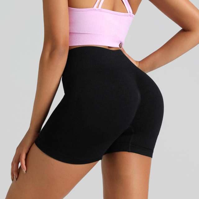 Women Solid Color Bubble Butt Athletic Shorts High Waist Sport Pants PQ6802