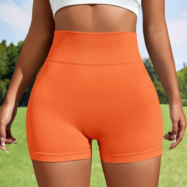 Women Solid Color Bubble Butt Athletic Shorts High Waist Sport Pants PQ6802