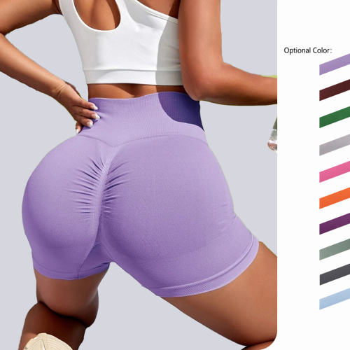 Women Solid Color Bubble Butt Athletic Shorts High Waist Sport Pants PQ6802