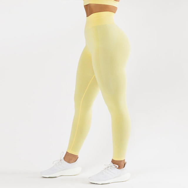 Seamless Bubble Butt Yoga Pants High Waist Solid Color Sport Leggings PQ4701