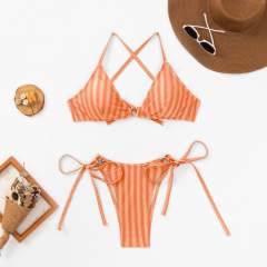Women's Criss-Cross Bikini Set Tie Side Bottom TWo Pieces Swimwear PQ4010
