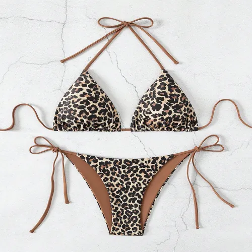 Leopard Print Triangle Bikini Set Two Pieces Swimwear for Women PQ9608