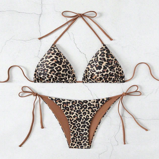 Leopard Print Triangle Bikini Set Two Pieces Swimwear for Women PQ9608