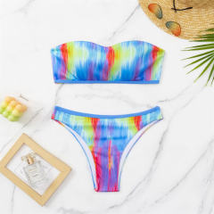 Rainbow Striped Bandeau Bikini Set Two Pieces Swimwear for Women PQ4017