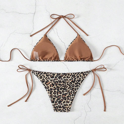 Leopard Print Triangle Bikini Set Two Pieces Swimwear for Women PQ9608