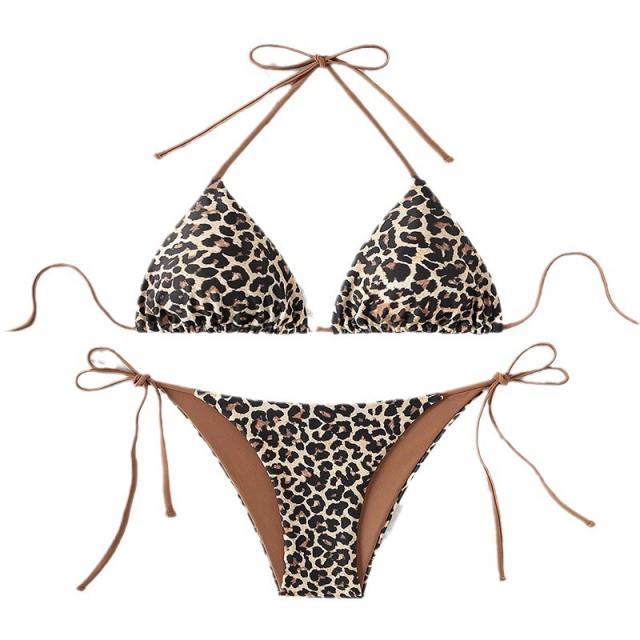 Leopard Print Triangle Bikini Set Two Pieces Swimwear for Women PQ9608