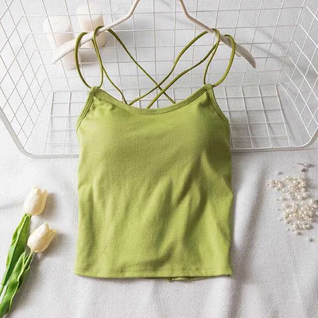 Women Sexy Camisole Vest Solid Color Criss Cross Padded Tops PQ1021