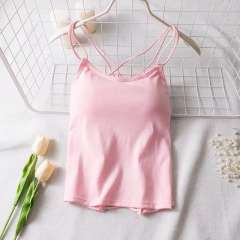 Women Sexy Camisole Vest Solid Color Criss Cross Padded Tops PQ1021