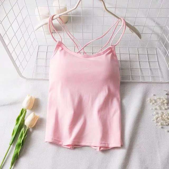 Women Sexy Camisole Vest Solid Color Criss Cross Padded Tops PQ1021