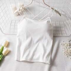 Women Sexy Camisole Vest Solid Color Criss Cross Padded Tops PQ1021