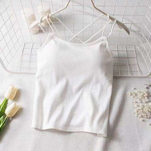 Women Sexy Camisole Vest Solid Color Criss Cross Padded Tops PQ1021