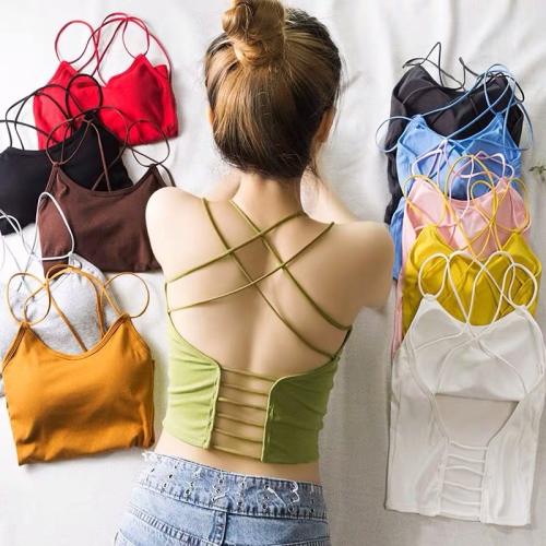 Women Sexy Camisole Vest Solid Color Criss Cross Padded Tops PQ1021