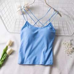 Women Sexy Camisole Vest Solid Color Criss Cross Padded Tops PQ1021