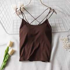 Women Sexy Camisole Vest Solid Color Criss Cross Padded Tops PQ1021