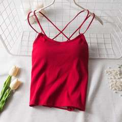 Women Sexy Camisole Vest Solid Color Criss Cross Padded Tops PQ1021