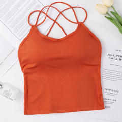Women Sexy Camisole Vest Solid Color Criss Cross Padded Tops PQ1021