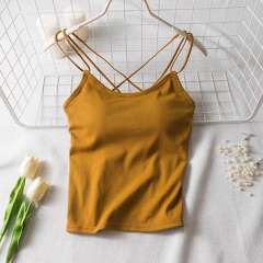 Women Sexy Camisole Vest Solid Color Criss Cross Padded Tops PQ1021