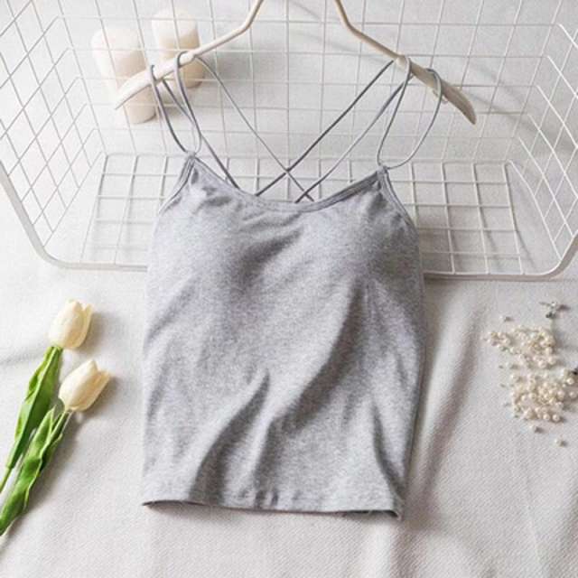 Women Sexy Camisole Vest Solid Color Criss Cross Padded Tops PQ1021